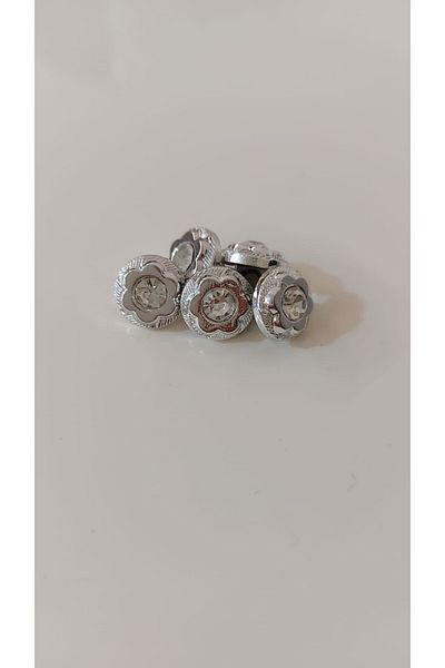 BRAVE TEKSTİL ÜRÜNLERİ 18 Boy Silver Flower Stone Button - 20 Pieces