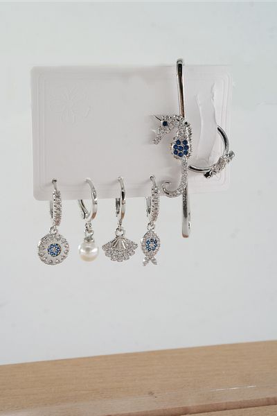 ARTEMİSİA Women's Vip Series Antiallergenic Mixed Figured Zircon Stone 6-Piece Earring Set