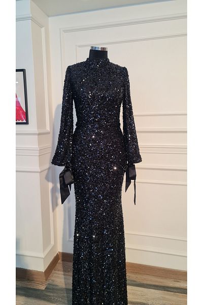 makbuleofficial Black Sequin Fabric Hijab Fish Dress