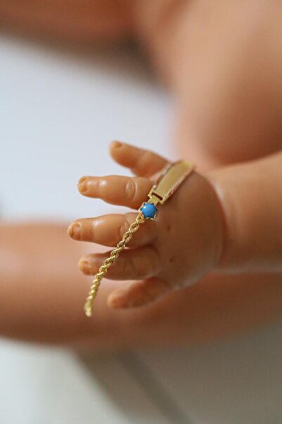 Yenigün Kuyumculuk 14 Ayar Altın Firuze Taş Detaylı Burgu Zincirli Çocuk Künyesi