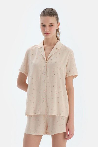 Dagi Ecru Crispy Floral Patterned Woven Shirt