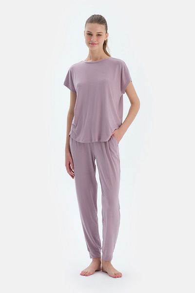 Dagi Light Lilac Low Sleeve Modal T-Shirt Pants Pajamas Set