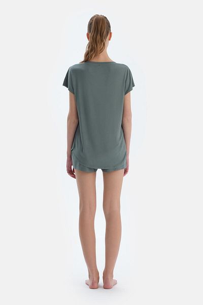 Dagi Water Green V-Neck Short Sleeve T-Shirt Shorts Pajama Set