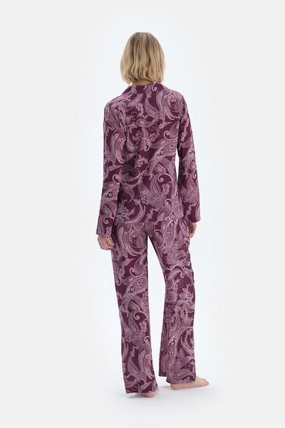 Dagi Plum Shawl Patterned Woven Trousers