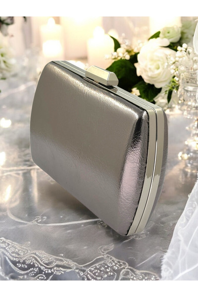 Wedding Fashion Ανθρακί Γκρι Πλατίνα Ζαρωμένο Δέρμα Μεταλλικό Χρώμα Αλυσίδα Λ...