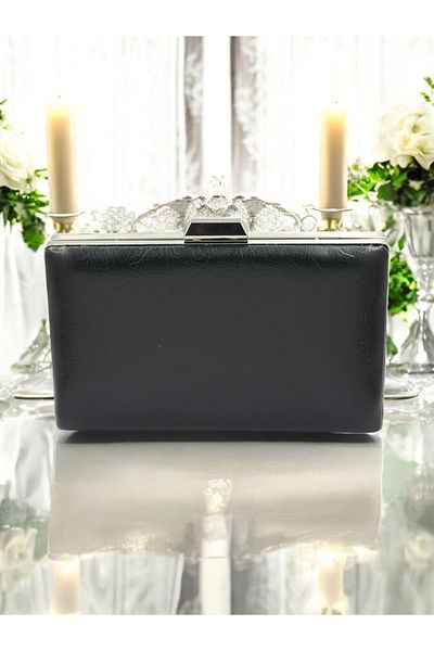 Wedding Fashion Piele neagră șifonată din piele de culoare metalică curea cu lanț geantă pentru rochie de seară nuntă logodna absolvire