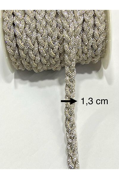 karantuhafiye Stoned Stripe Hair Braid Model / 1 Meter / H12 Silver