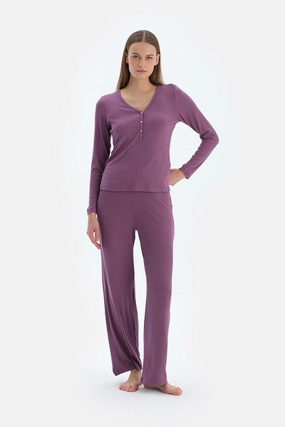 Dagi Set de pijamale pentru tricou cu decolteu în V mov, viscoză