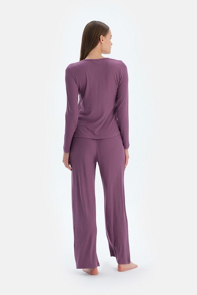 Dagi Set de pijamale pentru tricou cu decolteu în V mov, viscoză