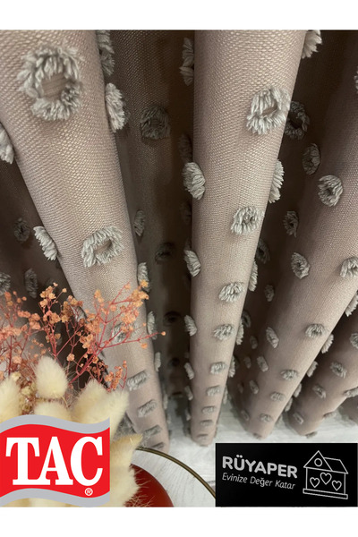 Taç Dreamper Mink Color Pompom Pufy Background Curtain 1/3 Sik Pleat
