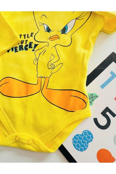 cacobutik Tweety Printed Long Sleeve Snap Fastener Bodysuit Yellow