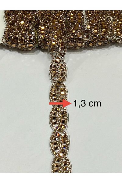 karantuhafiye Iron-On Crystal Stone Knitted Model Strip / 1 Meter / H21 Gold