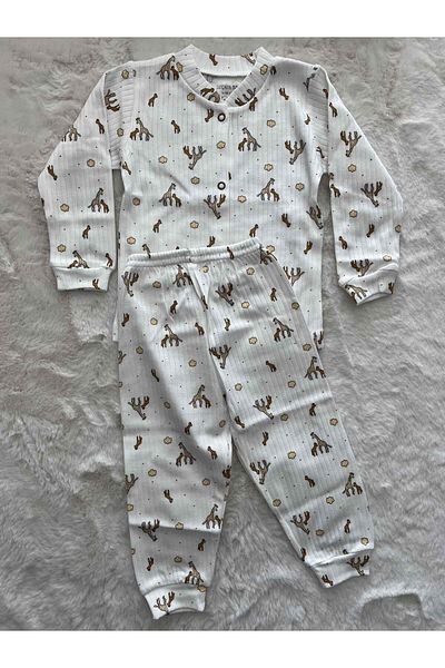 Seçkin Baby Baby Giraffe Patterned Report Pajama Set with Snap Fasteners
