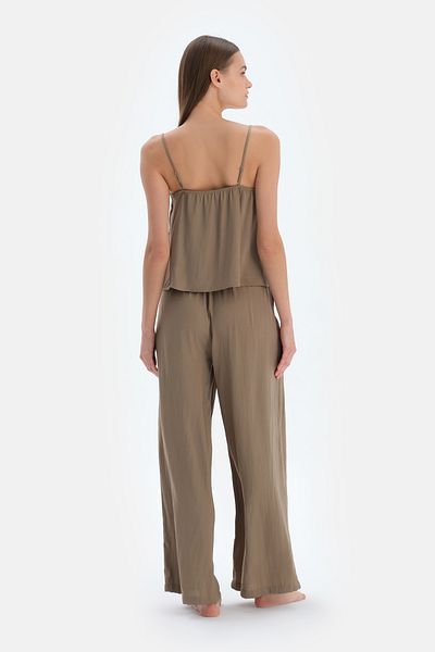 Dagi Khaki Accessory Detailed Satin Tank Top