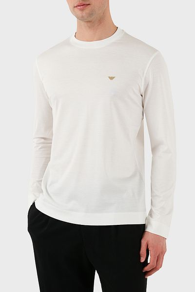 Emporio Armani تي شيرت قطني بقصة ضيقة وياقة دائرية وأكمام طويلة تي شيرت رجالي EM 001703   AF10017 M013