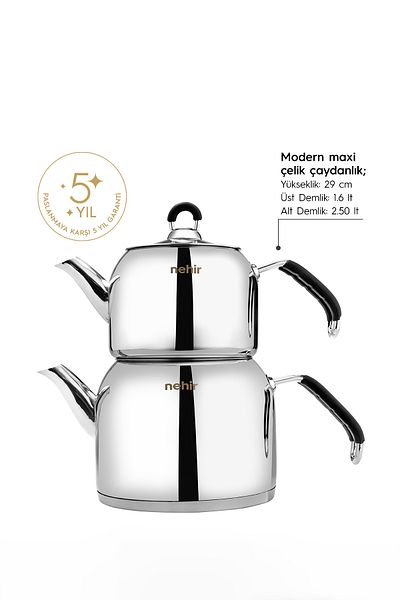 Nehir Modern Maxi Steel Teapot Set