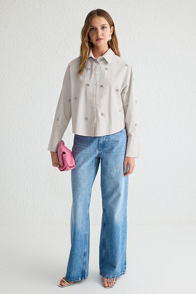 Trendyol Modest Stone Stone tartozék részletes szövött ing TCTSS25TG00007