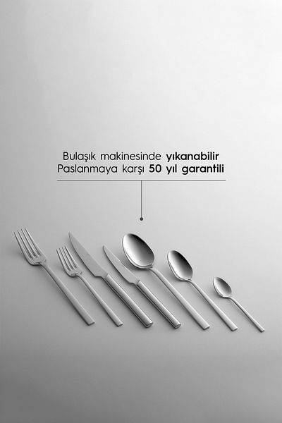 Nehir Dalyan Plain Fork Spoon Knife Set 84 Pieces for 12 People