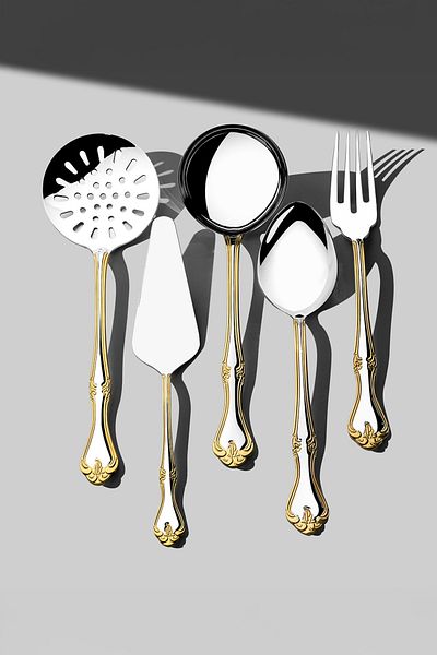 Nehir Lalezar Gold Plain 12-Person 89-Piece Boxed Cutlery Set