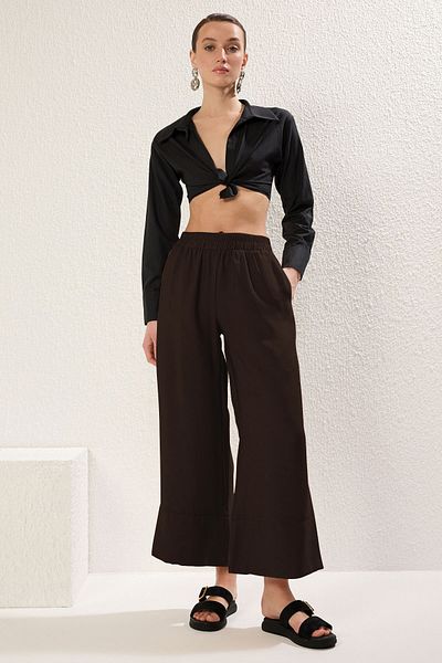 Trendyol Collection Brown Modal Trousers with Wide Leg and Pocket Detail - Twoss25Pl00081