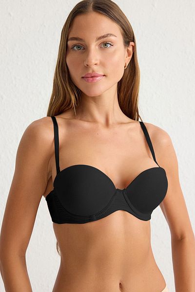 Trendyol Collection Micro Push up Black T-Shirt Bra - Thmss25Su00000 Pletená podprsenka