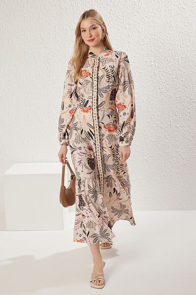 Trendyol Modest Φόρεμα με υφαντό πουκάμισο εκρού TCTSS25EB00070