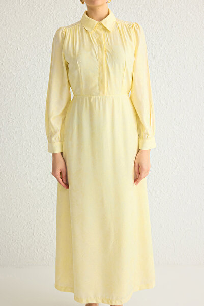 Trendyol Modest Ανοιχτό κίτρινο πουκάμισο ζακάρ υφαντό φόρεμα TCTSS25EB00009