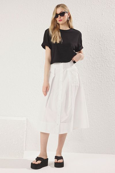 Trendyol Collection Fusta maxi din bumbac brodat brodat - Detaliu cu nasturi albi, TWOSS25ET00127