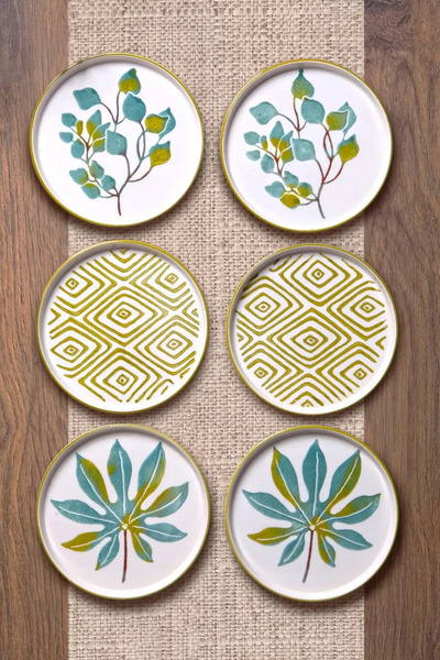 Kitchen Life مجموعة من 6 أطباق كيك بتصميم خاص مصنوعة يدويًا مقاس 16 سم - مجمو...