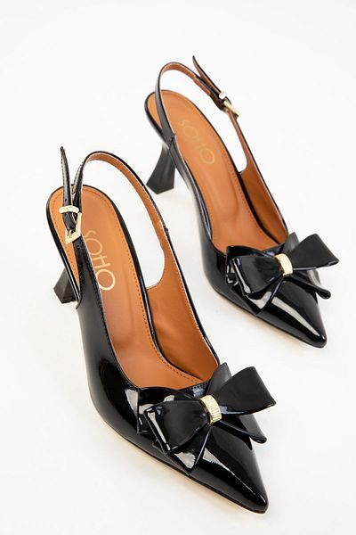 SOHO Black Patent Leather Women's Classic Heeled Shoes 20320