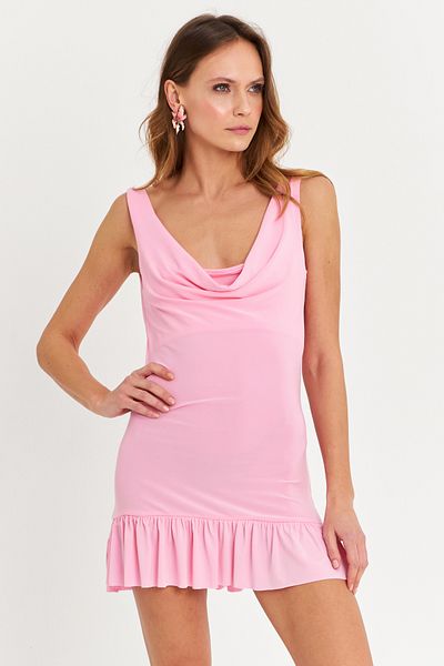 Cool & Sexy Ροζ Μίνι Φόρεμα - Degaje Collar, Γυναικείο, HOR0078