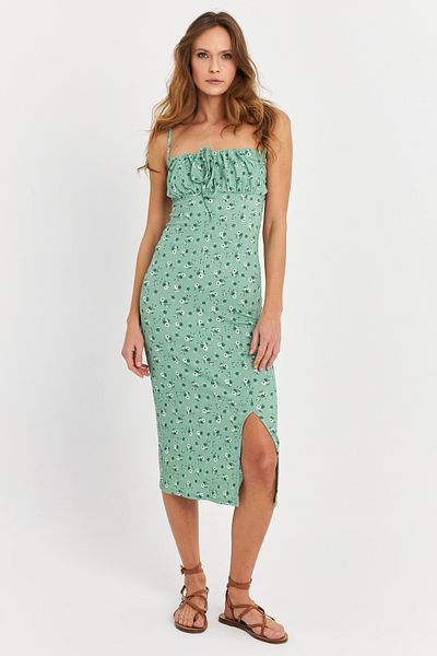 Cool & Sexy Rochie midi verde cu cravată în față pentru femei MTK10546