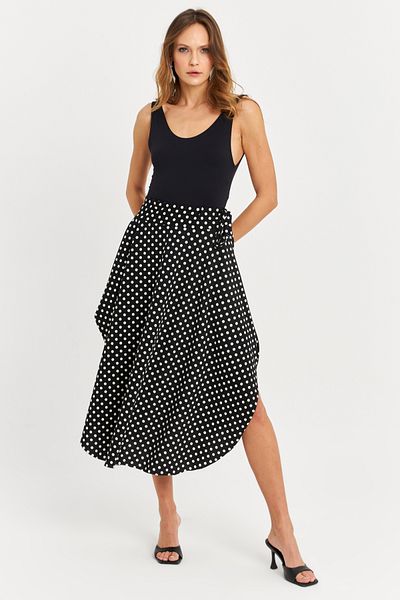Cool & Sexy Fusta asimetrică cu buline negru-ecru pentru femei - LV81