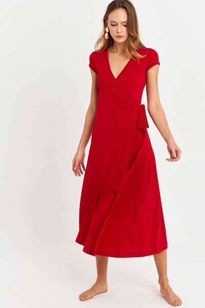 Cool & Sexy Red Midi Double Breasted Women's Dress - Ey2785