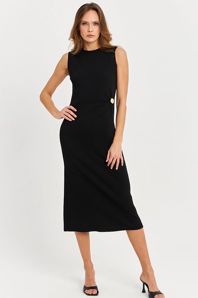 Cool & Sexy Rochie neagră Midi Camisole - Detaliu nasturi, TF74