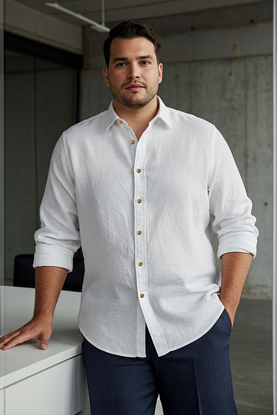 Trendyol Collection Weißes Hemd mit normaler Passform und Falten-Effekt im Leinen-Look in Übergröße