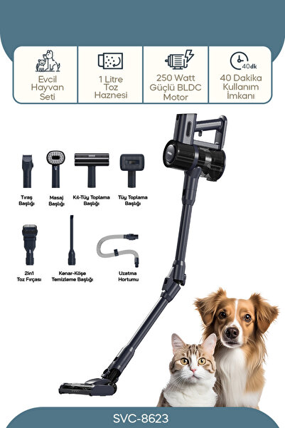 Sinbo SVC-8623 BLDC Motorlu Dikey Kablosuz  Süpürge ,UV Akar Temizleme Başlıklı (Evcil Hayvan Aparatlı)