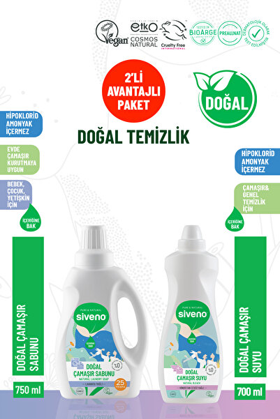 Siveno %100 Doğal Çamaşır Sabunu 750ml & Doğal Çamaşır Suyu 700ml Set