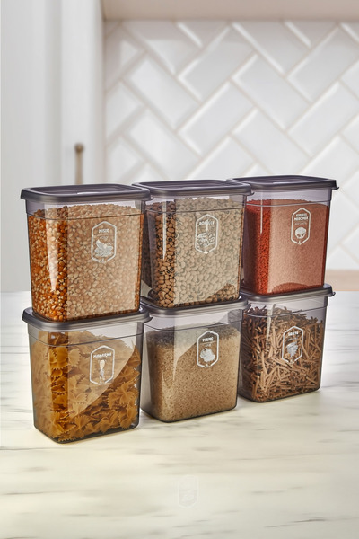 Kitchen Life 6-Piece Labeled Moly Rectangular Food Storage Container Set 2000ml - Multi-Made Set with Lid 2 Liters