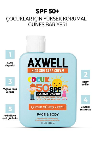 AXWELL كريم الشمس للأطفال كريم الشمس للأطفال عالي الحماية بعامل حماية من الشمس SPF 50 100 مل
