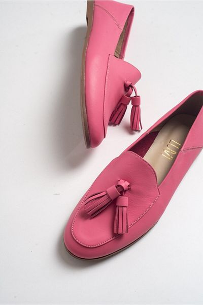 LuviShoes F04 Γυναικεία Loafer Παπούτσια από γνήσιο δέρμα με φούντες Pink Skin