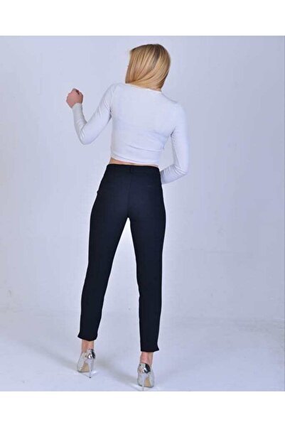 Yağmur Kadın Siyah Bilek Boy Kemerli Likralı Kumaş Pantolon