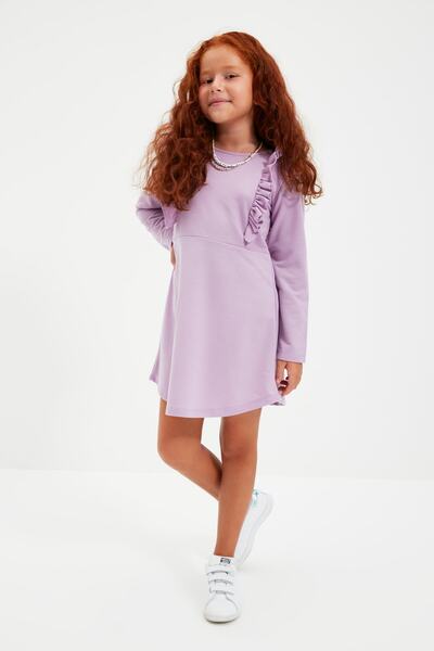 TRENDYOLKIDS Πλεκτό λεπτό φόρεμα για κορίτσια με λιλά Frilled