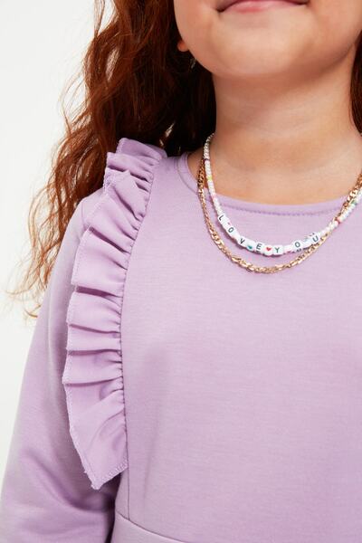 TRENDYOLKIDS Πλεκτό λεπτό φόρεμα για κορίτσια με λιλά Frilled