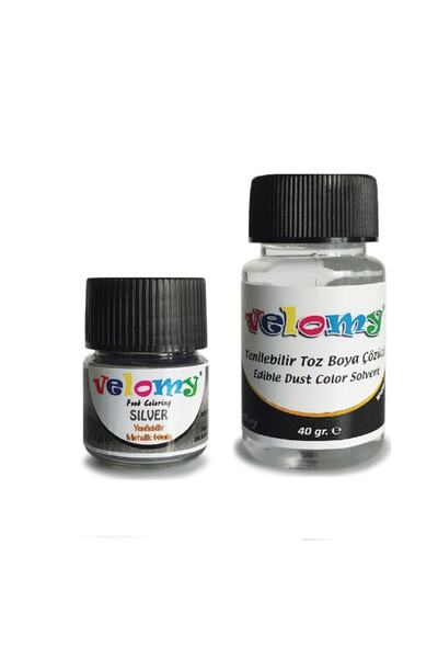 velomy Yenilebilir Metalik Gümüş Toz Boya Gıda Boyası 4 Gr Toz Boya Çözücü 40 Gr