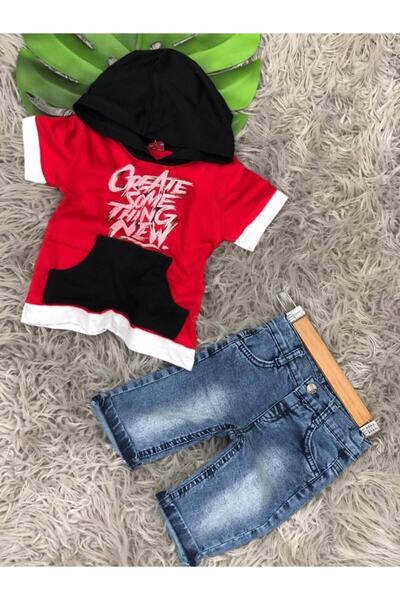 Pink Hippo Kids Sa kapuljačom T-shirt I set Bermuda traper šortsa