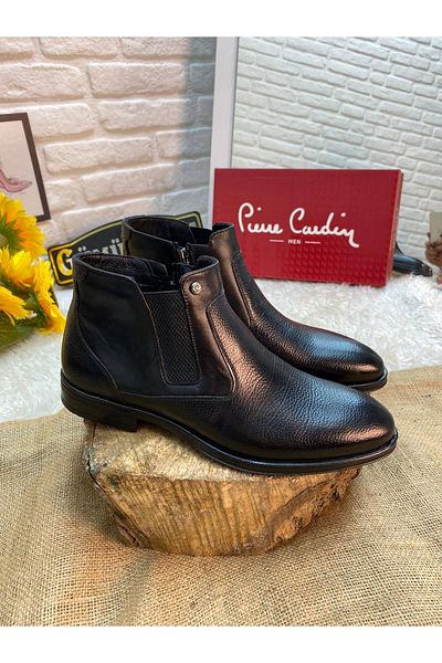 Pierre Cardin Full Orthopedic Sole Black Genuine Leather Chelsea Model Zippered Men's Boots