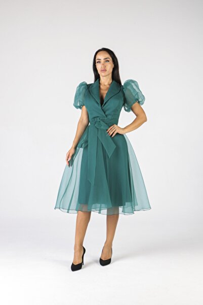 ALİS DRESS Ceket Yaka Yeşil Elbise