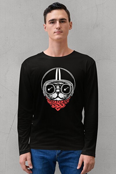 ROCKANDROLL Tricou din bumbac pieptănat cu mânecă lungă pentru bărbați