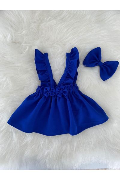 Moda Lina Baby Girl Saks Blue Salopet Bandana Set